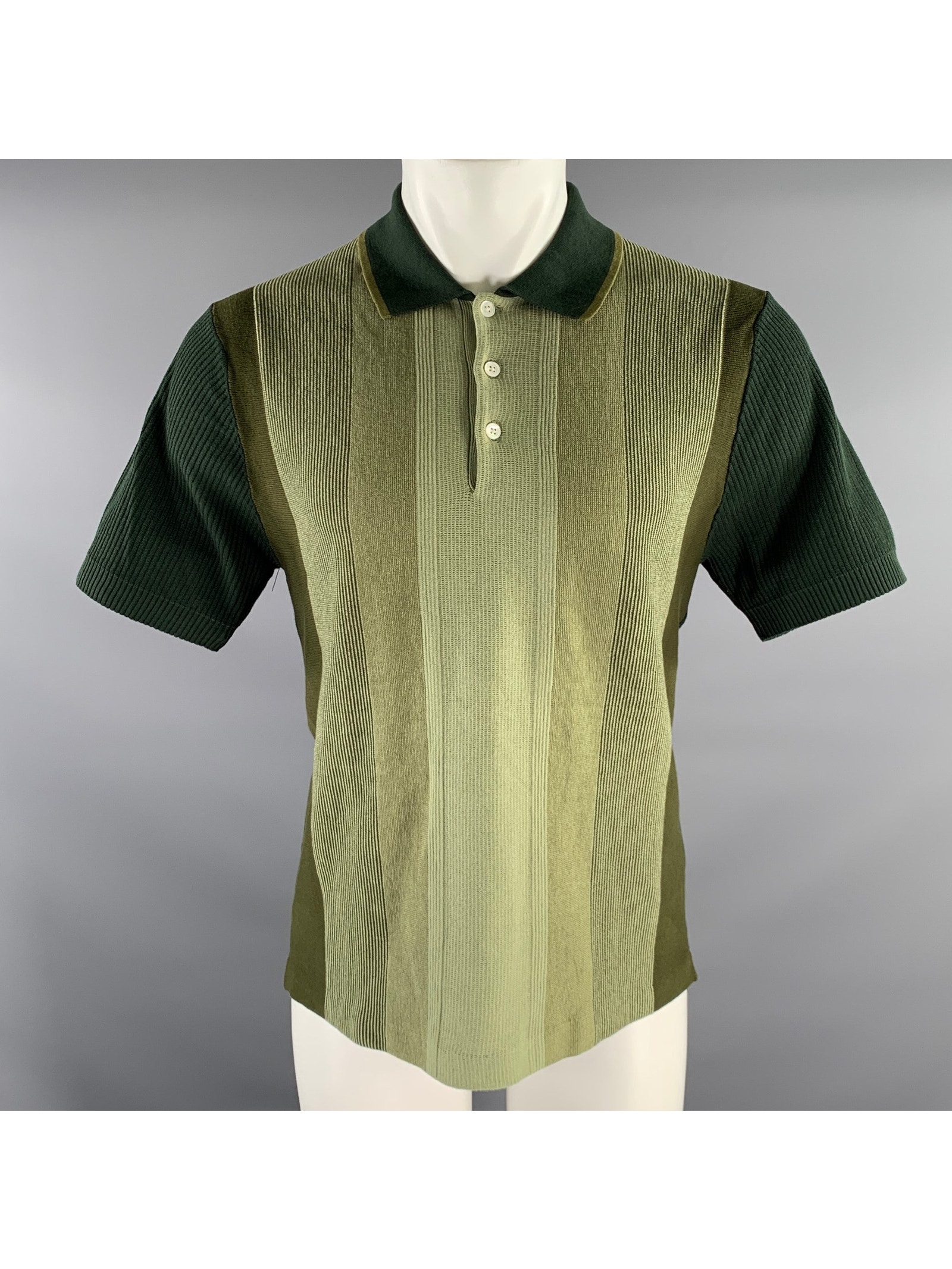 Beams Size M Green Olive Mixed Patterns Cotton Spread Collar Polo
